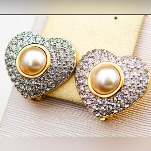 Vintage Swarovski Pave Crystal and 14K Gold Plated Earrings MCM. Signed S.A.L.